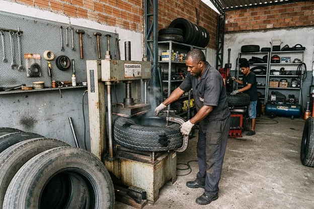 Equipamento usado no processo de vulcanização de pneus.