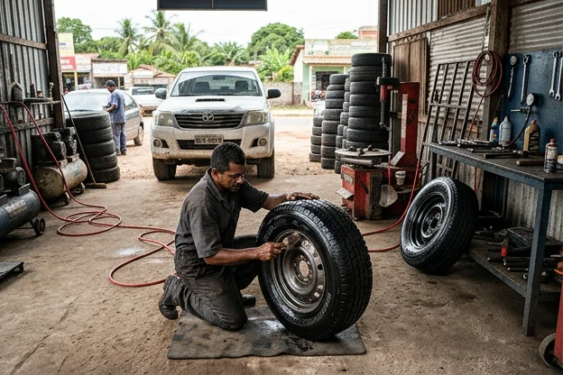 Pneus bem cuidados e mantidos em um veículo mostrando sua durabilidade.